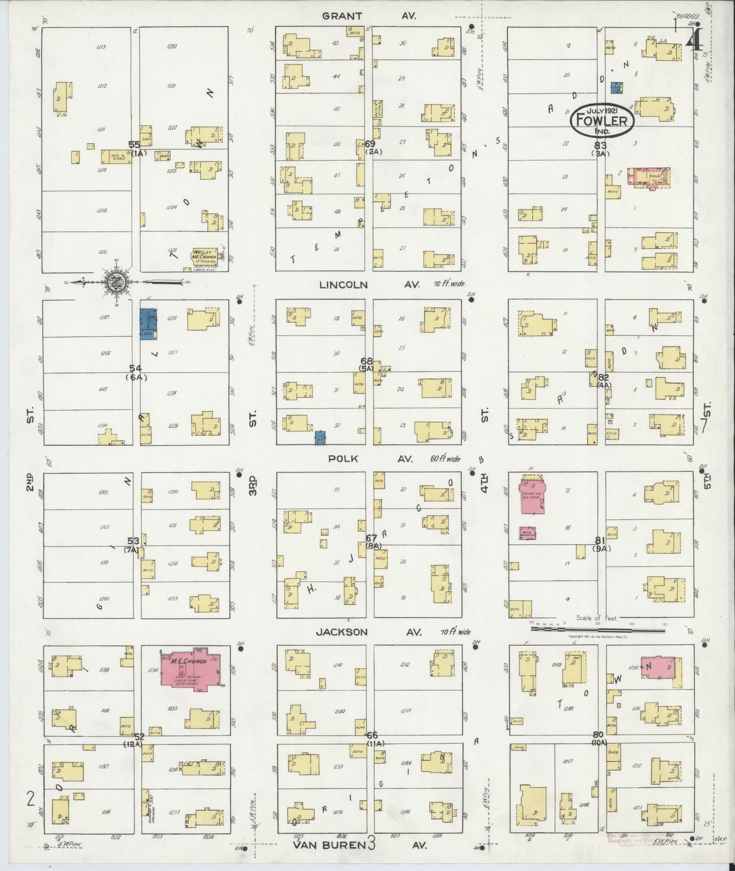 Sanborn Fire Insurance Map from Fowler, Benton County, Indiana (1921), Sheet #0004 - Complete Map Set gallery image, historic Sanborn map, vintage wall art, Indiana Indiana