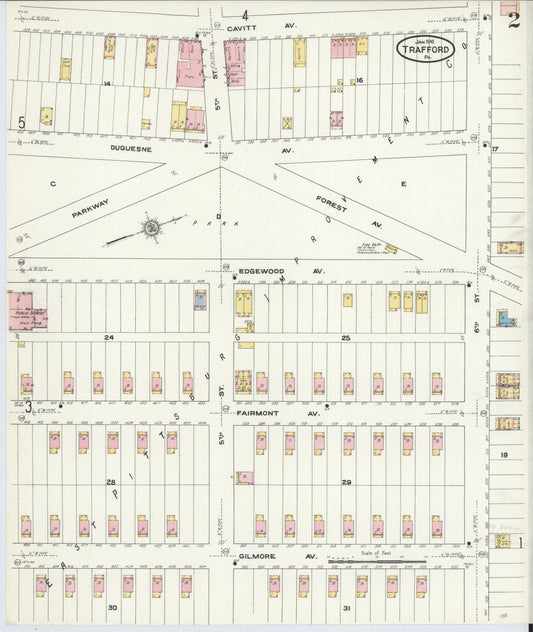 Sanborn Fire Insurance Map from Trafford, Westmoreland County, Pennsylvania (1910), Sheet #0002 - Historic Sanborn Fire Insurance Map Print, vintage old map wall art, antique decor, genealogy gift, Pennsylvania Pennsylvania map