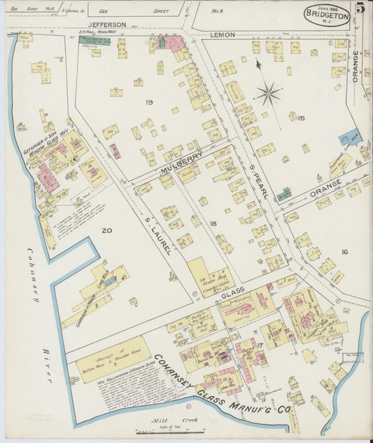 Sanborn Fire Insurance Map from Bridgeton, Cumberland County, New Jersey (1886), Sheet #0005 - Historic Sanborn Fire Insurance Map Print, vintage old map wall art, antique decor, genealogy gift, New Jersey New Jersey map