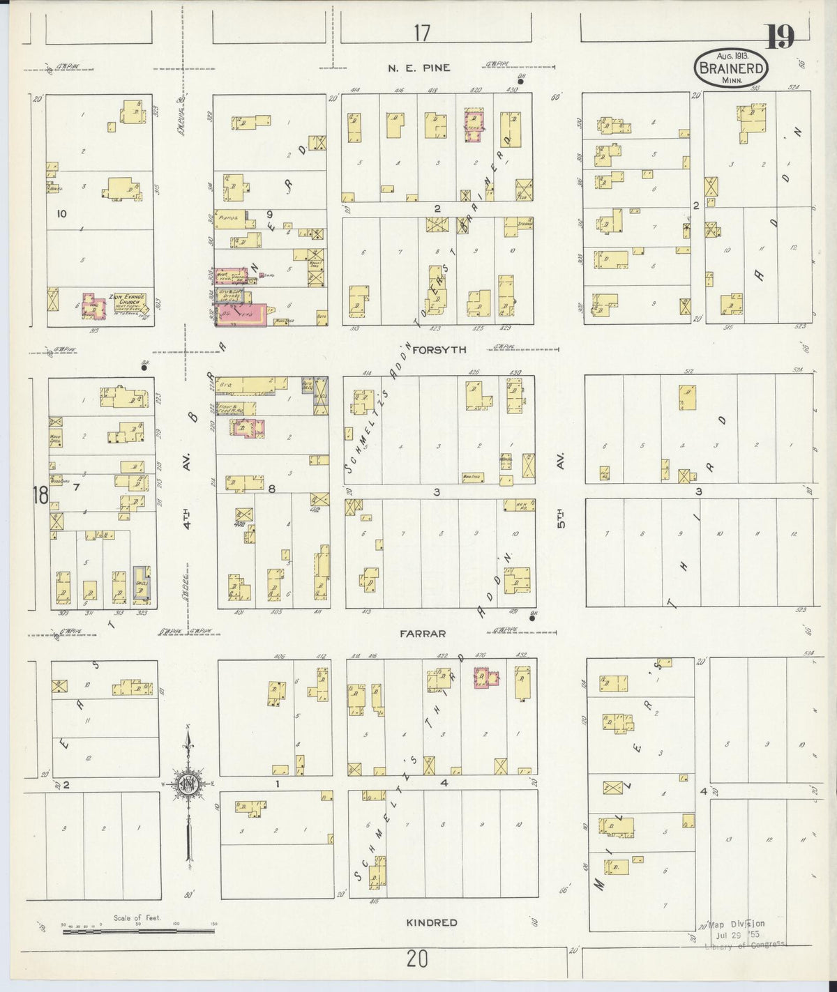 Sanborn Fire Insurance Map from Brainerd, Crow Wing County, Minnesota (1913), Sheet #0019 - Complete Map Set gallery image, historic Sanborn map, vintage wall art, Minnesota Minnesota