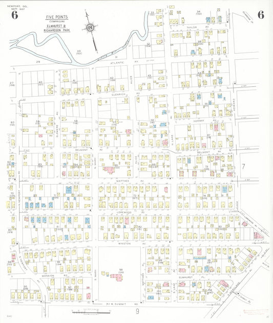 Sanborn Fire Insurance Map from Newport, New Castle County, Delaware (1937), Sheet #0006 - Historic Sanborn Fire Insurance Map Print, vintage old map wall art, antique decor, genealogy gift, Delaware Delaware map