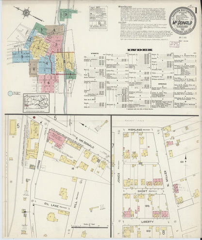 Sanborn Fire Insurance Map from McDonald, Washington County, Pennsylvania (1915), Sheet #0001 - Historic Sanborn Fire Insurance Map Print, vintage old map wall art, antique decor, genealogy gift, Pennsylvania Pennsylvania map