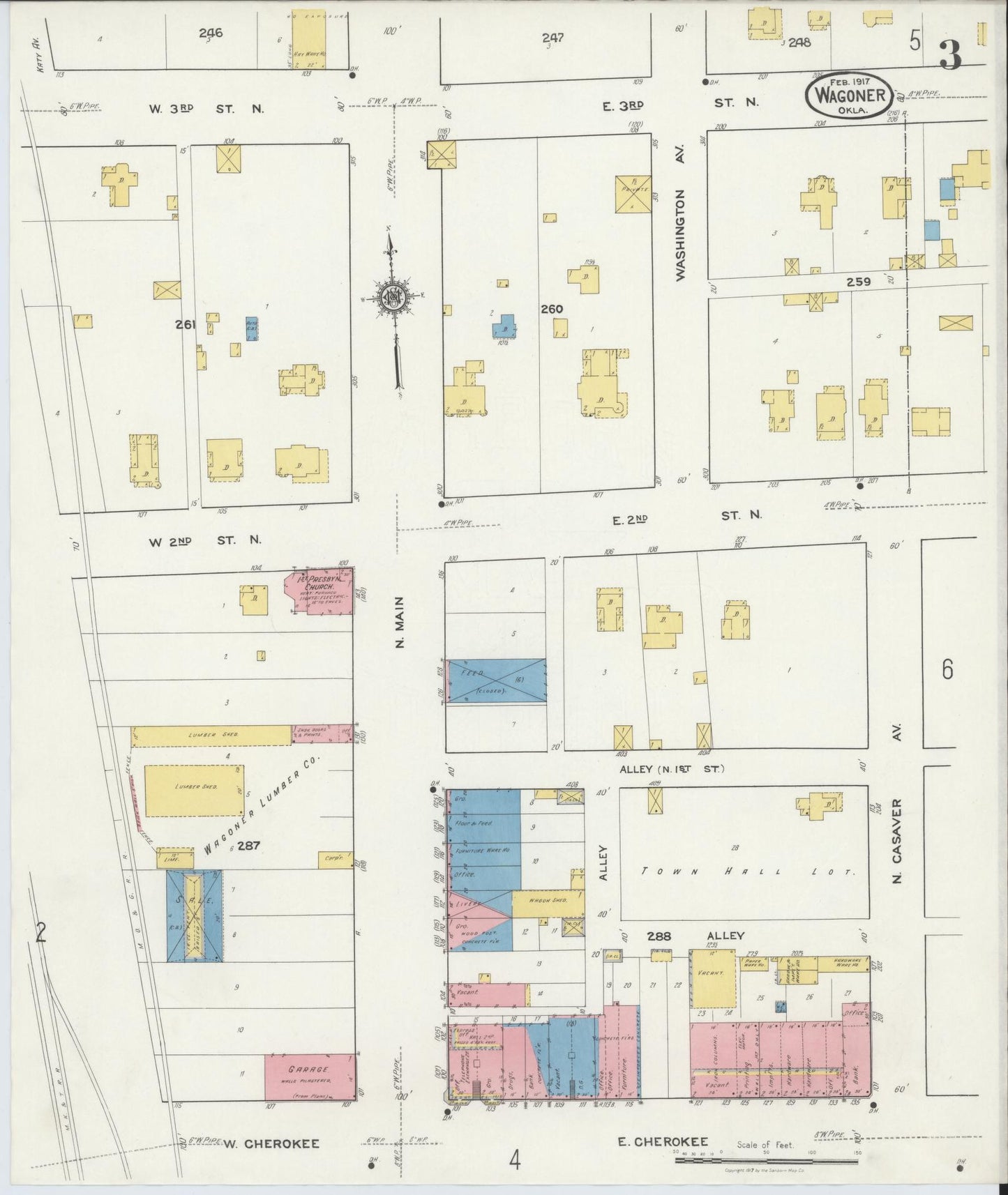 Sanborn Fire Insurance Map from Wagoner, Wagoner County, Oklahoma (1917), Sheet #0003 - Complete Map Set gallery image, historic Sanborn map, vintage wall art, Oklahoma Oklahoma