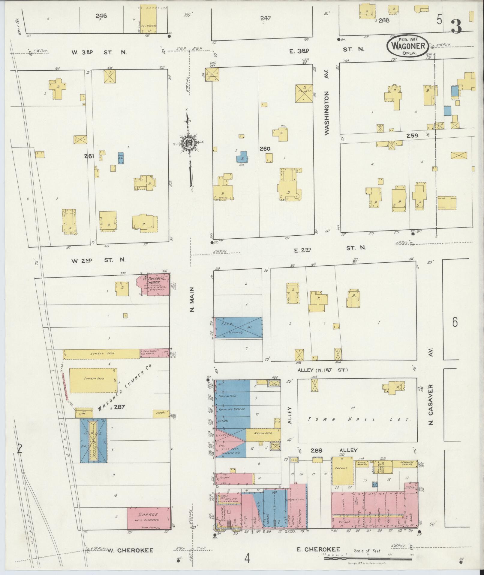 Sanborn Fire Insurance Map from Wagoner, Wagoner County, Oklahoma (1917), Sheet #0003 - Complete Map Set gallery image, historic Sanborn map, vintage wall art, Oklahoma Oklahoma