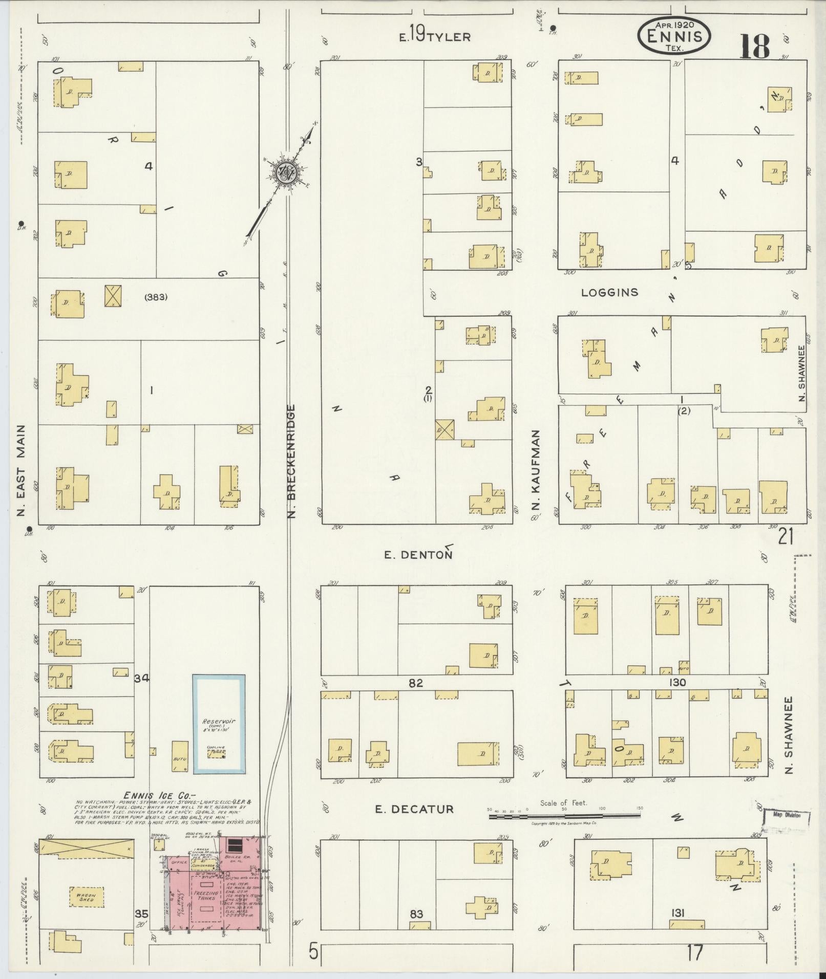 Sanborn Fire Insurance Map from Ennis, Ellis County, Texas (1920), Sheet #0018 - Historic Sanborn Fire Insurance Map Print, vintage old map wall art, antique decor, genealogy gift, Texas Texas map
