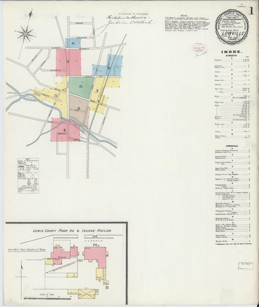 Sanborn Fire Insurance Map from Lowville, Lewis County, New York (1895), Sheet #0001 - Complete Map Set gallery image, historic Sanborn map, vintage wall art, New York New York