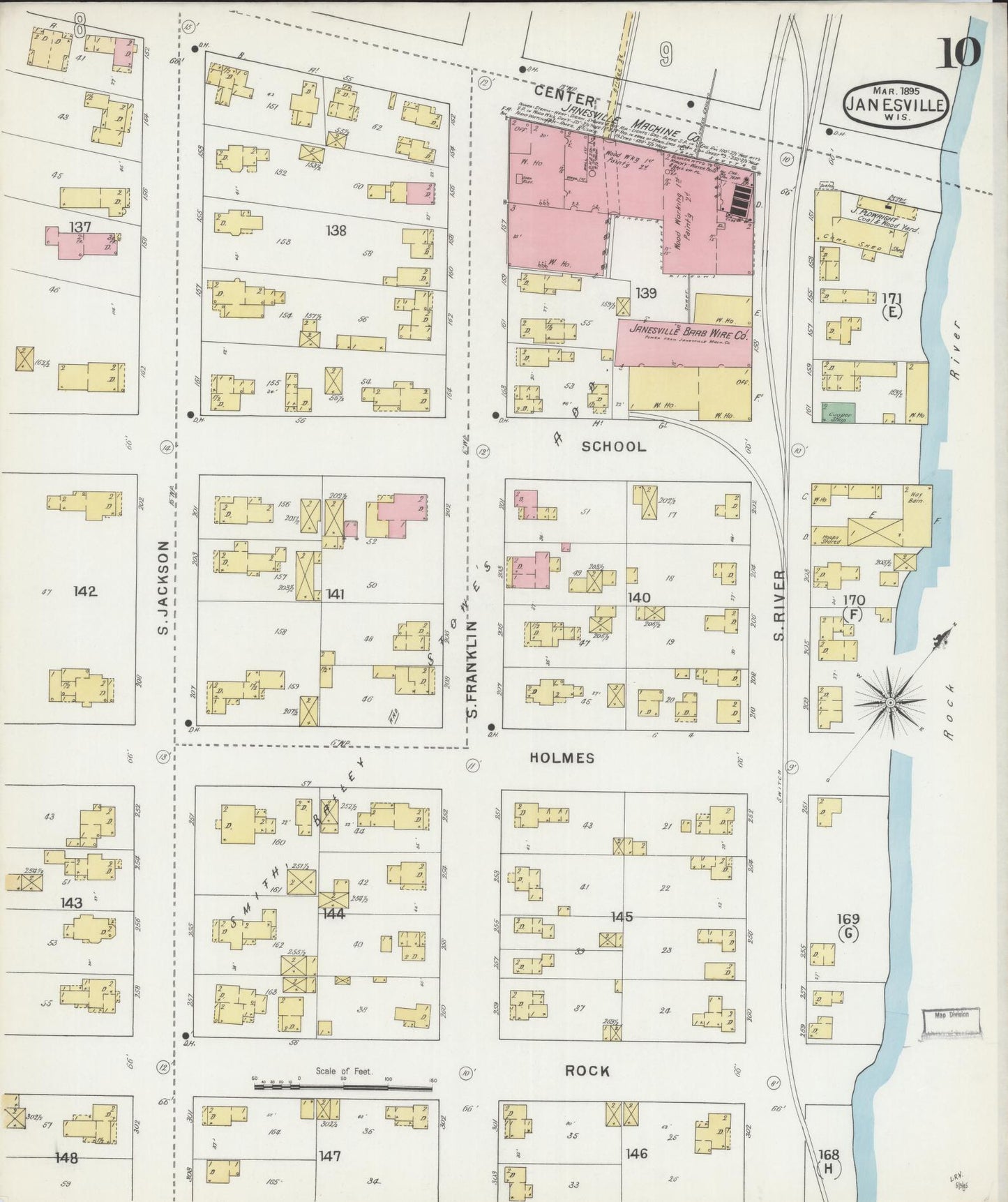 Sanborn Fire Insurance Map from Janesville, Rock County, Wisconsin (1895), Sheet #0010 - Historic Sanborn Fire Insurance Map Print, vintage old map wall art, antique decor, genealogy gift, Wisconsin Wisconsin map