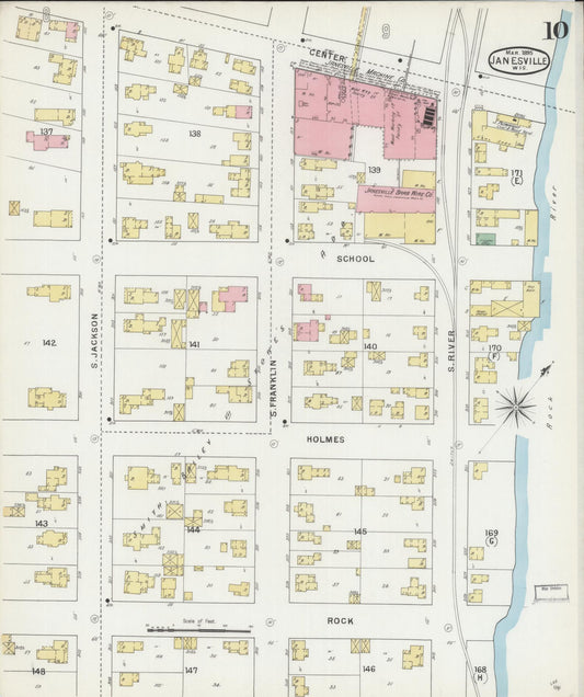 Sanborn Fire Insurance Map from Janesville, Rock County, Wisconsin (1895), Sheet #0010 - Historic Sanborn Fire Insurance Map Print, vintage old map wall art, antique decor, genealogy gift, Wisconsin Wisconsin map