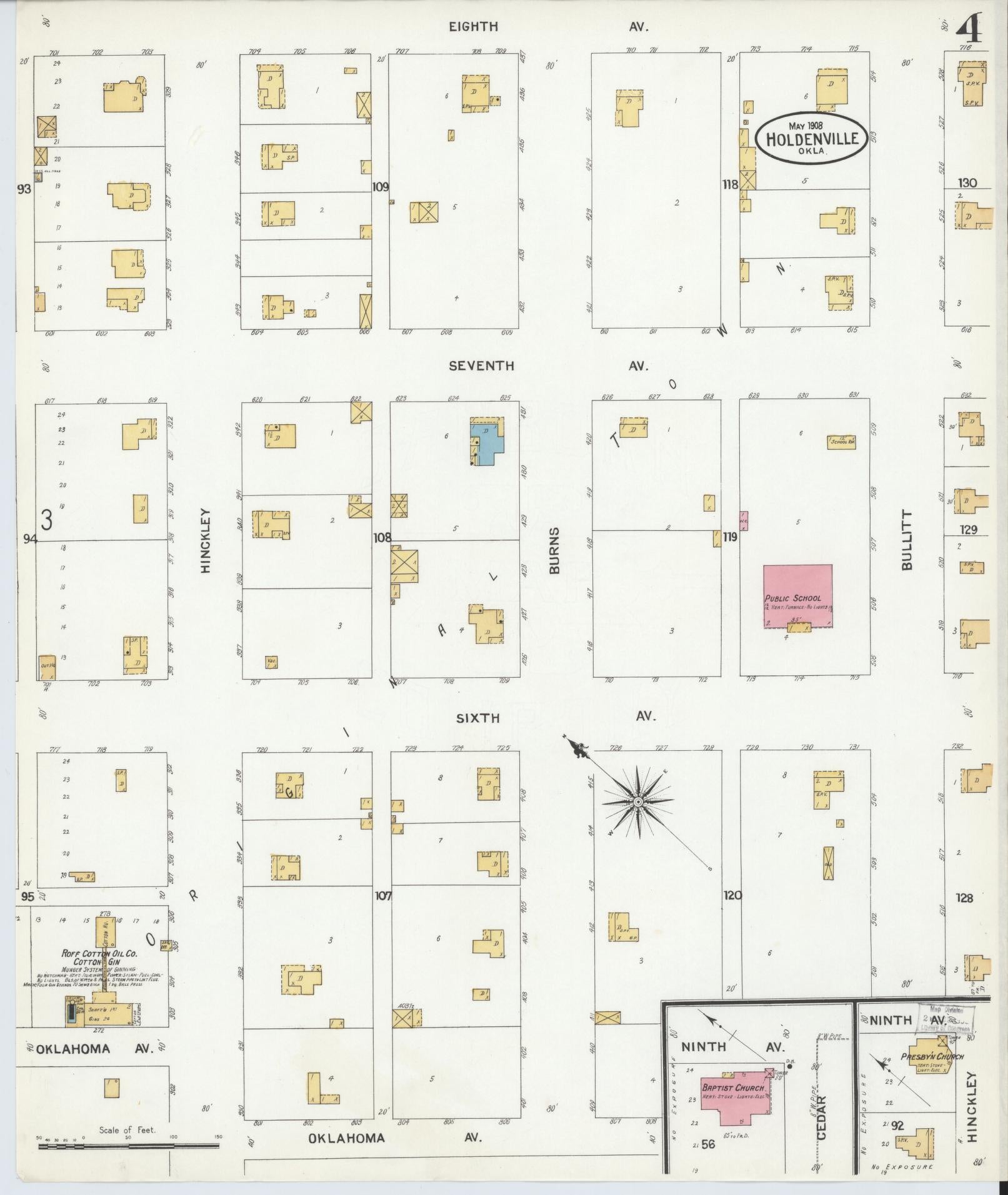 Sanborn Fire Insurance Map from Holdenville, Hughes County, Oklahoma (1908), Sheet #0004 - Complete Map Set gallery image, historic Sanborn map, vintage wall art, Oklahoma Oklahoma