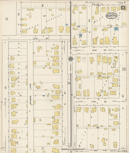 Sanborn Fire Insurance Map from Bedford, Lawrence County, Indiana (1922), Sheet #0013 - Complete Map Set gallery image, historic Sanborn map, vintage wall art, Indiana Indiana