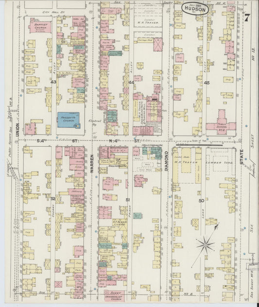 Sanborn Fire Insurance Map from Hudson, Columbia County, New York (1889), Sheet #0007 - Historic Sanborn Fire Insurance Map Print, vintage old map wall art, antique decor, genealogy gift, New York New York map