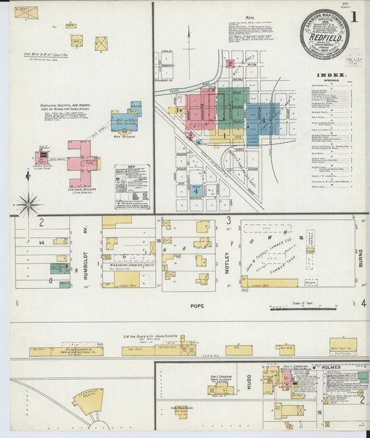 Sanborn Fire Insurance Map from Redfield, Spink County, South Dakota (1904), Sheet #0001 - Historic Sanborn Fire Insurance Map Print, vintage old map wall art, antique decor, genealogy gift, South Dakota South Dakota map