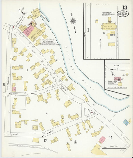 Sanborn Fire Insurance Map from Milford, Hillsborough County, New Hampshire (1912), Sheet #0013 - Historic Sanborn Fire Insurance Map Print, vintage old map wall art, antique decor, genealogy gift, New Hampshire New Hampshire map