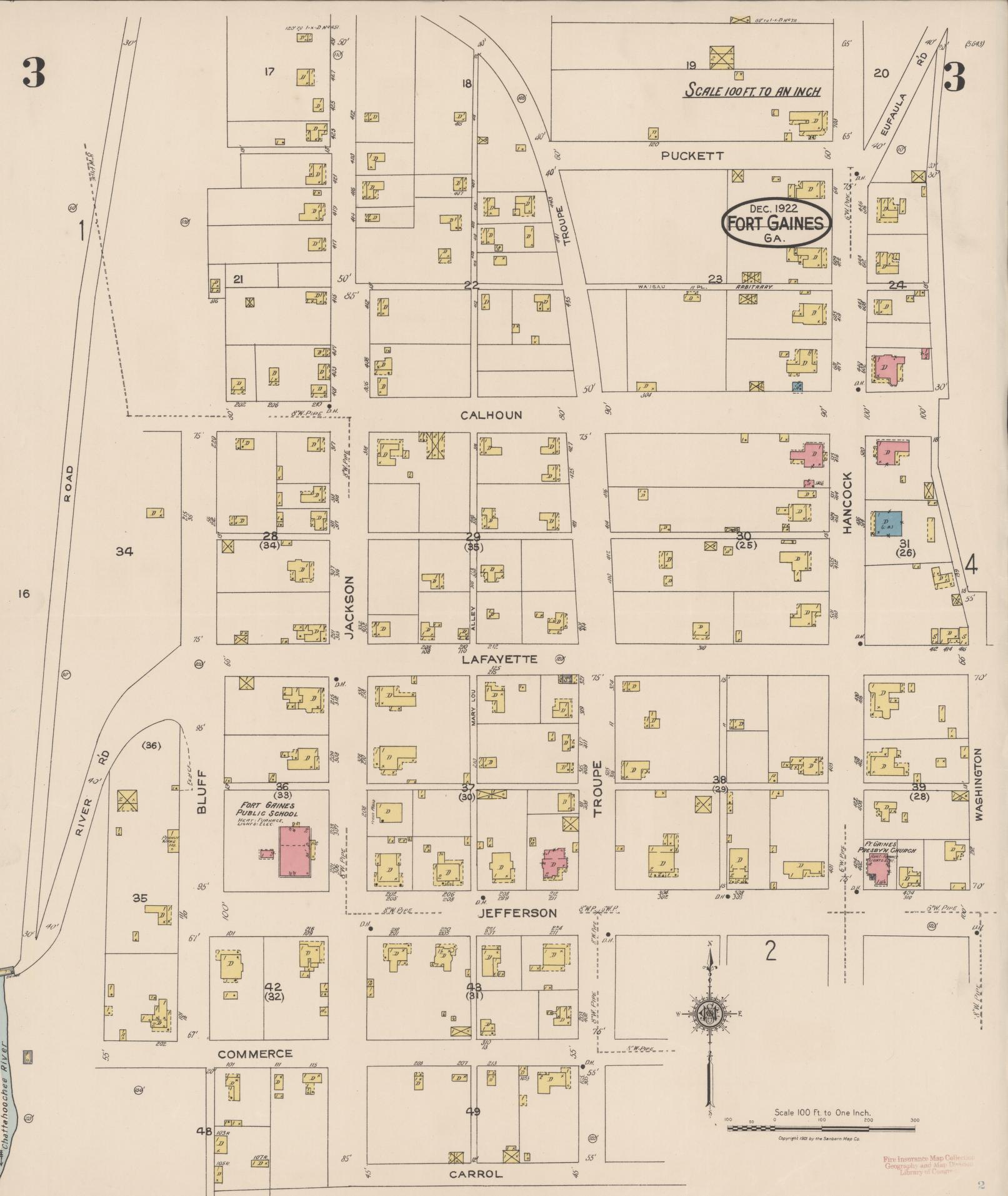 Sanborn Fire Insurance Map from Fort Gaines, Clay County, Georgia (1922), Sheet #0003 - Complete Map Set gallery image, historic Sanborn map, vintage wall art, Georgia Georgia
