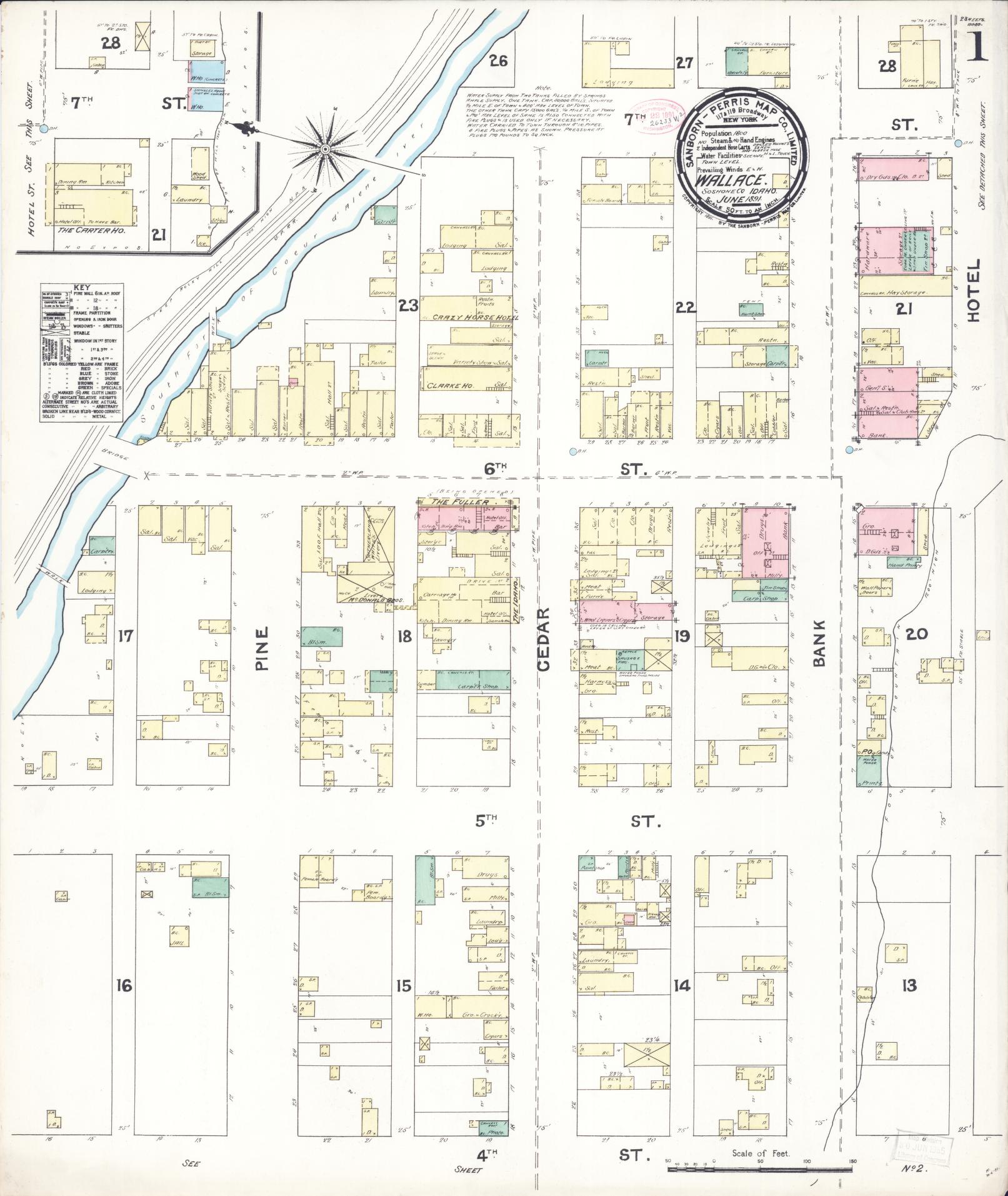 Sanborn Fire Insurance Map from Wallace, Shoshone County, Idaho (1891), Sheet #0001 - Historic Sanborn Fire Insurance Map Print, vintage old map wall art, antique decor, genealogy gift, Idaho Idaho map