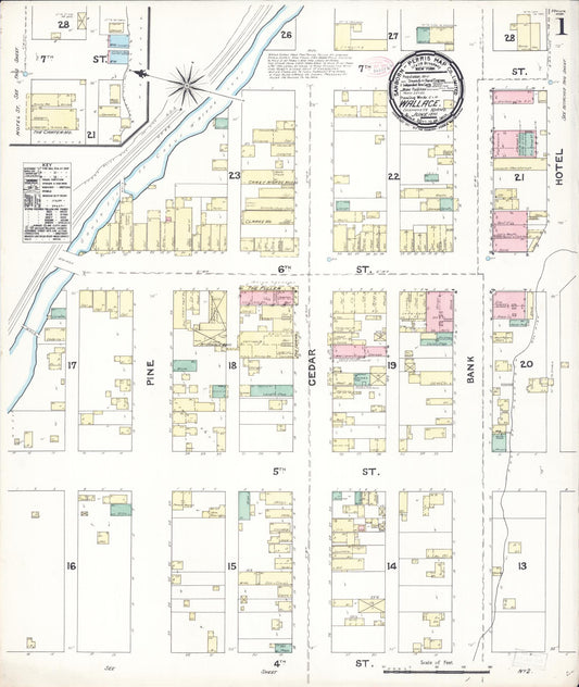Sanborn Fire Insurance Map from Wallace, Shoshone County, Idaho (1891), Sheet #0001 - Historic Sanborn Fire Insurance Map Print, vintage old map wall art, antique decor, genealogy gift, Idaho Idaho map