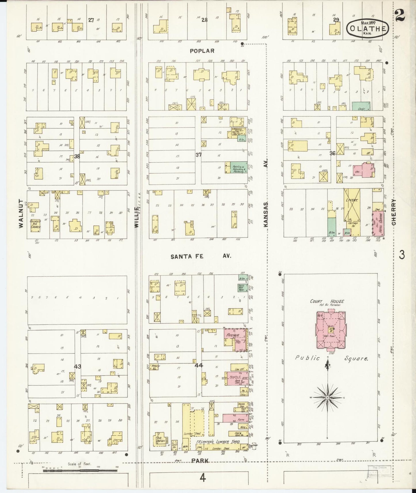 Sanborn Fire Insurance Map from Olathe, Johnson County, Kansas (1897), Sheet #0002 - Complete Map Set gallery image, historic Sanborn map, vintage wall art, Kansas Kansas