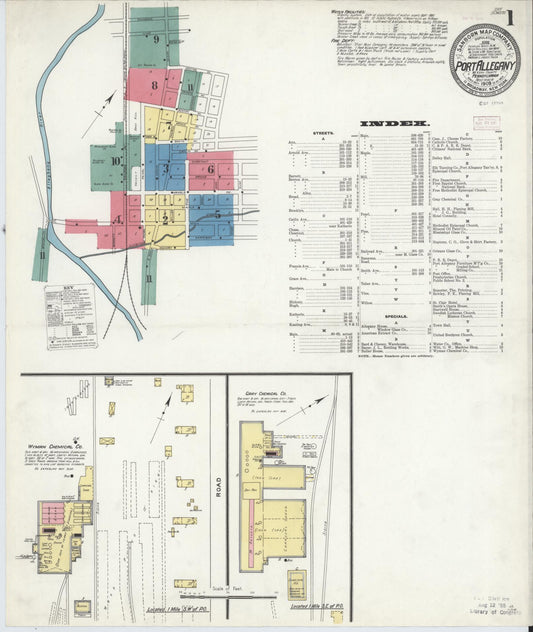 Sanborn Fire Insurance Map from Port Allegany, McKean County, Pennsylvania (1909), Sheet #0001 - Historic Sanborn Fire Insurance Map Print, vintage old map wall art, antique decor, genealogy gift, Pennsylvania Pennsylvania map