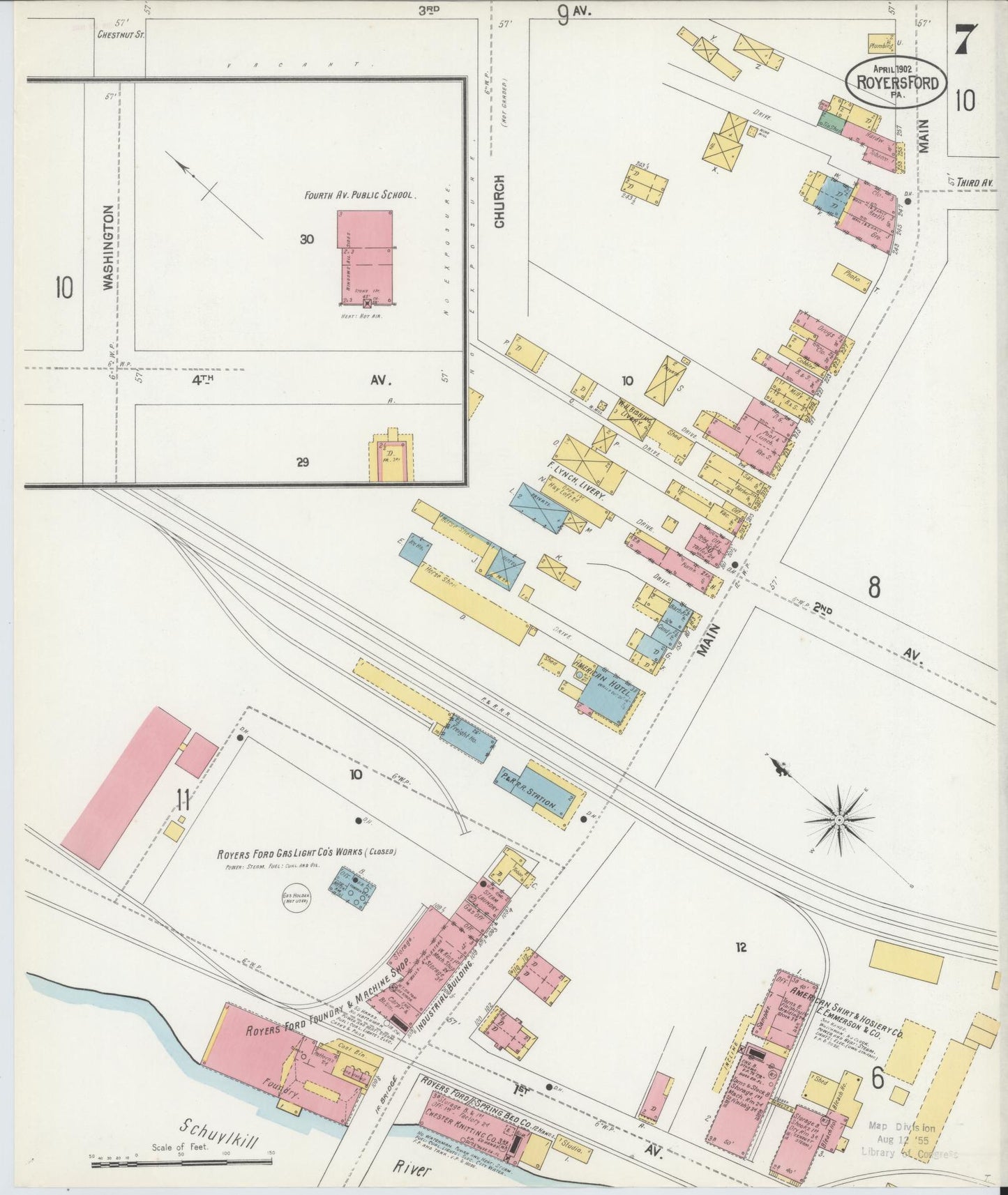 Sanborn Fire Insurance Map from Royersford, Montgomery County, Pennsylvania (1902), Sheet #0007 - Historic Sanborn Fire Insurance Map Print, vintage old map wall art, antique decor, genealogy gift, Pennsylvania Pennsylvania map