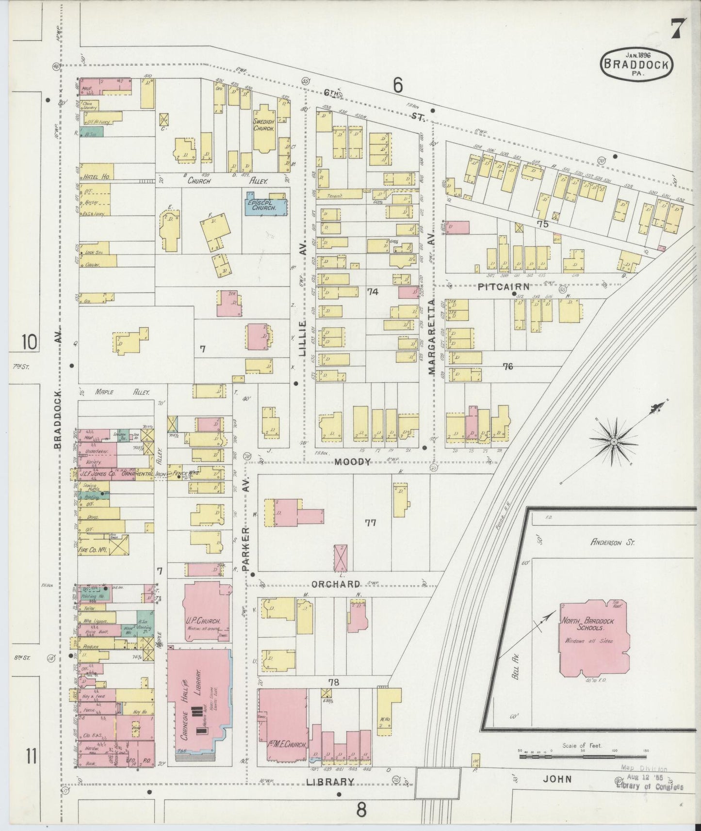 Sanborn Fire Insurance Map from Braddock, Allegheny County, Pennsylvania (1896), Sheet #0007 - Historic Sanborn Fire Insurance Map Print, vintage old map wall art, antique decor, genealogy gift, Pennsylvania Pennsylvania map