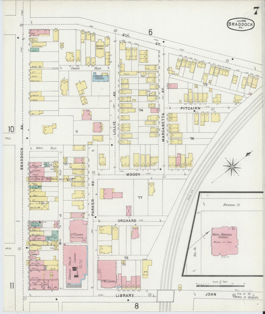 Sanborn Fire Insurance Map from Braddock, Allegheny County, Pennsylvania (1896), Sheet #0007 - Historic Sanborn Fire Insurance Map Print, vintage old map wall art, antique decor, genealogy gift, Pennsylvania Pennsylvania map