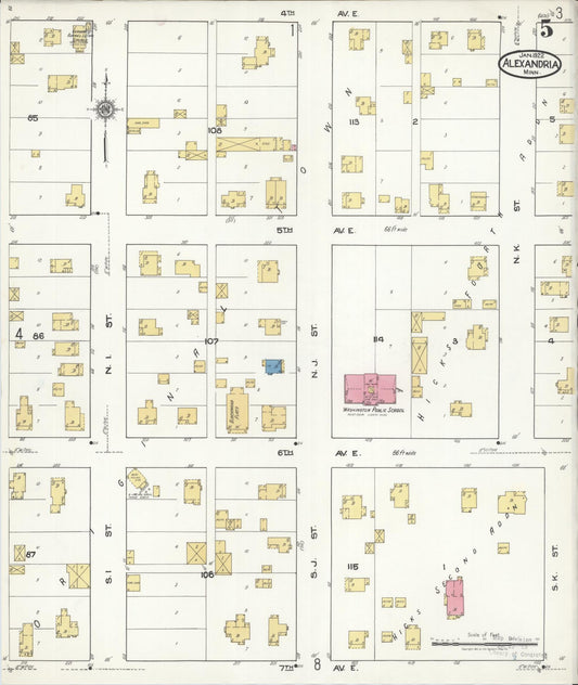 Sanborn Fire Insurance Map from Alexandria, Douglas County, Minnesota (1922), Sheet #0005 - Historic Sanborn Fire Insurance Map Print, vintage old map wall art, antique decor, genealogy gift, Minnesota Minnesota map