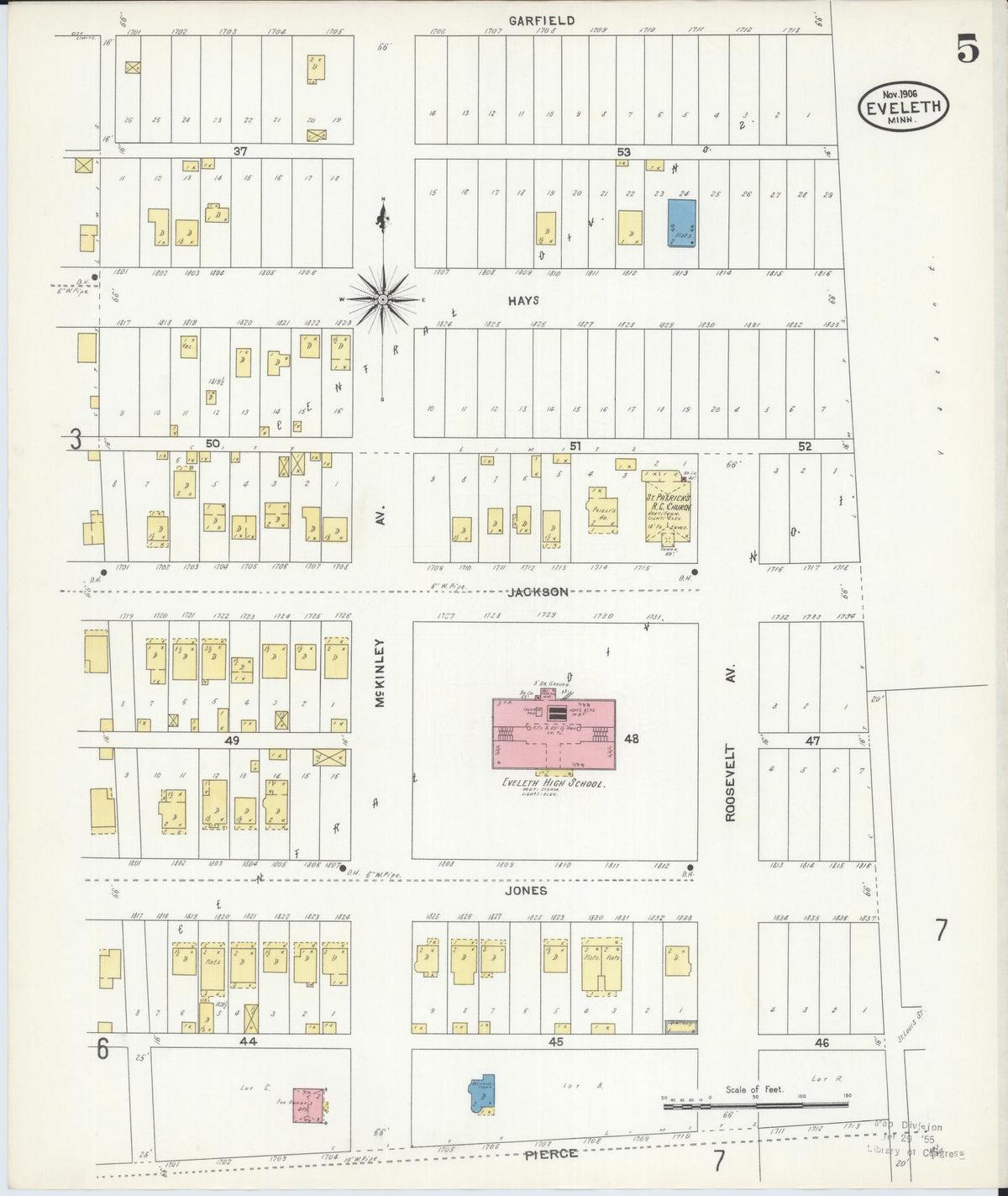 Sanborn Fire Insurance Map from Eveleth, Saint Louis County, Minnesota (1906), Sheet #0005 - Complete Map Set gallery image, historic Sanborn map, vintage wall art, Minnesota Minnesota