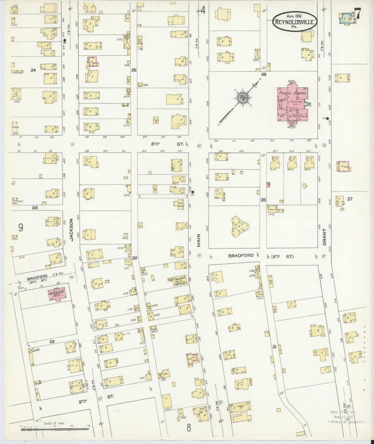 Sanborn Fire Insurance Map from Reynoldsville, Jefferson County, Pennsylvania (1912), Sheet #0007 - Historic Sanborn Fire Insurance Map Print, vintage old map wall art, antique decor, genealogy gift, Pennsylvania Pennsylvania map