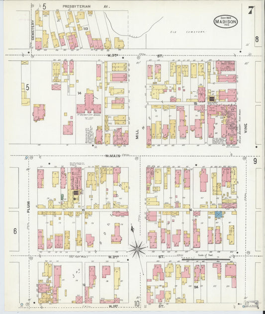 Sanborn Fire Insurance Map from Madison, Jefferson County, Indiana (1904), Sheet #0007 - Historic Sanborn Fire Insurance Map Print, vintage old map wall art, antique decor, genealogy gift, Indiana Indiana map