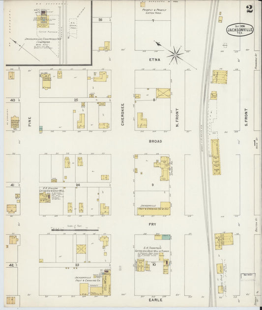 Sanborn Fire Insurance Map from Jacksonville, Cherokee County, Texas (1896), Sheet #0002 - Historic Sanborn Fire Insurance Map Print, vintage old map wall art, antique decor, genealogy gift, Texas Texas map