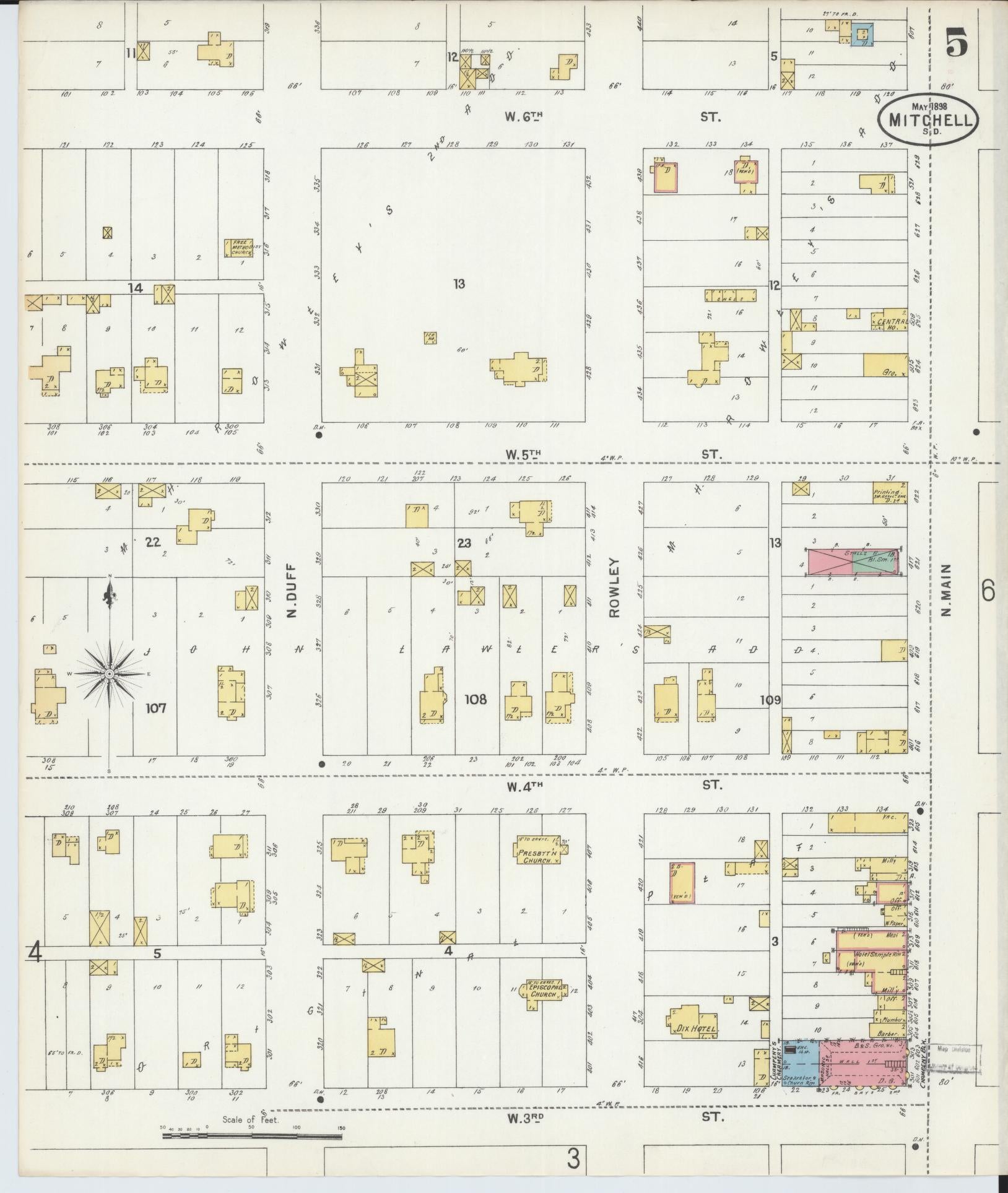 Sanborn Fire Insurance Map from Mitchell, Davison County, South Dakota (1898), Sheet #0005 - Complete Map Set gallery image, historic Sanborn map, vintage wall art, South Dakota South Dakota