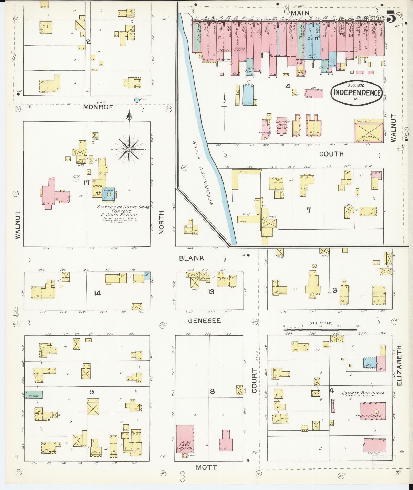 Sanborn Fire Insurance Map from Independence, Buchanan County, Iowa (1892), Sheet #0005 - Historic Sanborn Fire Insurance Map Print, vintage old map wall art