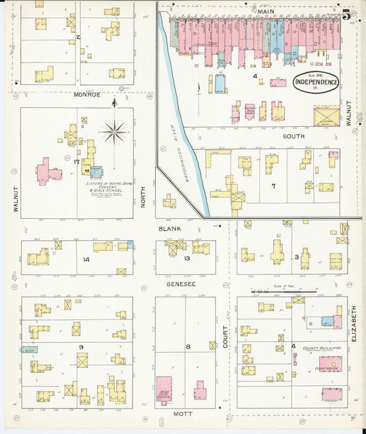 Sanborn Fire Insurance Map from Independence, Buchanan County, Iowa (1892), Sheet #0005 - Historic Sanborn Fire Insurance Map Print, vintage old map wall art