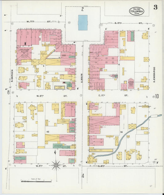 Sanborn Fire Insurance Map from Columbia, Maury County, Tennessee (1905), Sheet #0003 - Historic Sanborn Fire Insurance Map Print, vintage old map wall art, antique decor, genealogy gift, Tennessee Tennessee map