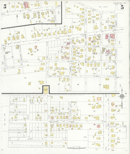 Sanborn Fire Insurance Map from Henderson, Rusk County, Texas (1933), Sheet #0005 - Historic Sanborn Fire Insurance Map Print, vintage old map wall art, antique decor, genealogy gift, Texas Texas map