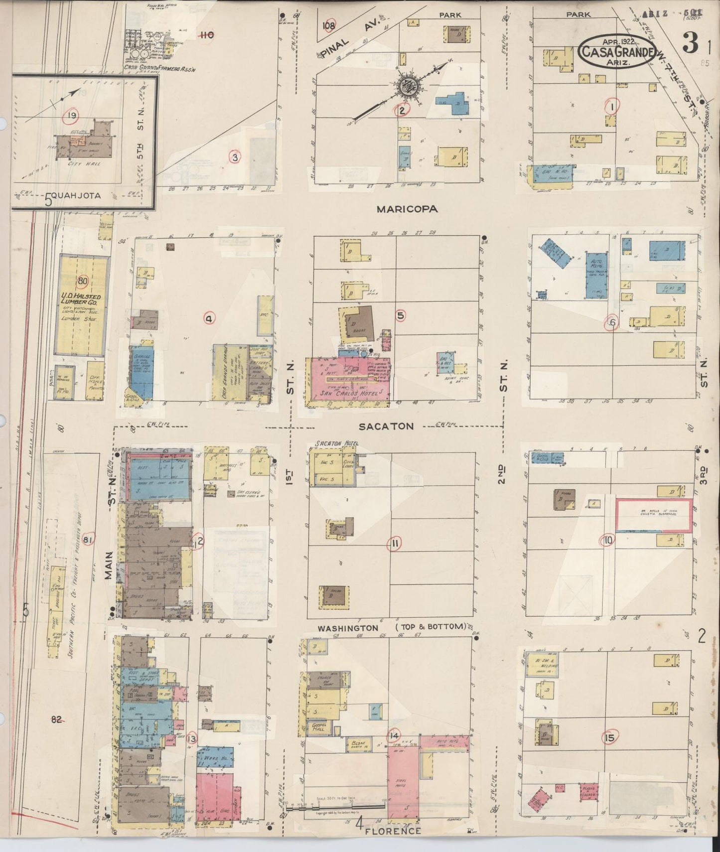 Sanborn Fire Insurance Map from Casa Grande, Pinal County, Arizona (1940), Sheet #0003 - Historic Sanborn Fire Insurance Map Print, vintage old map wall art, antique decor, genealogy gift, Arizona Arizona map