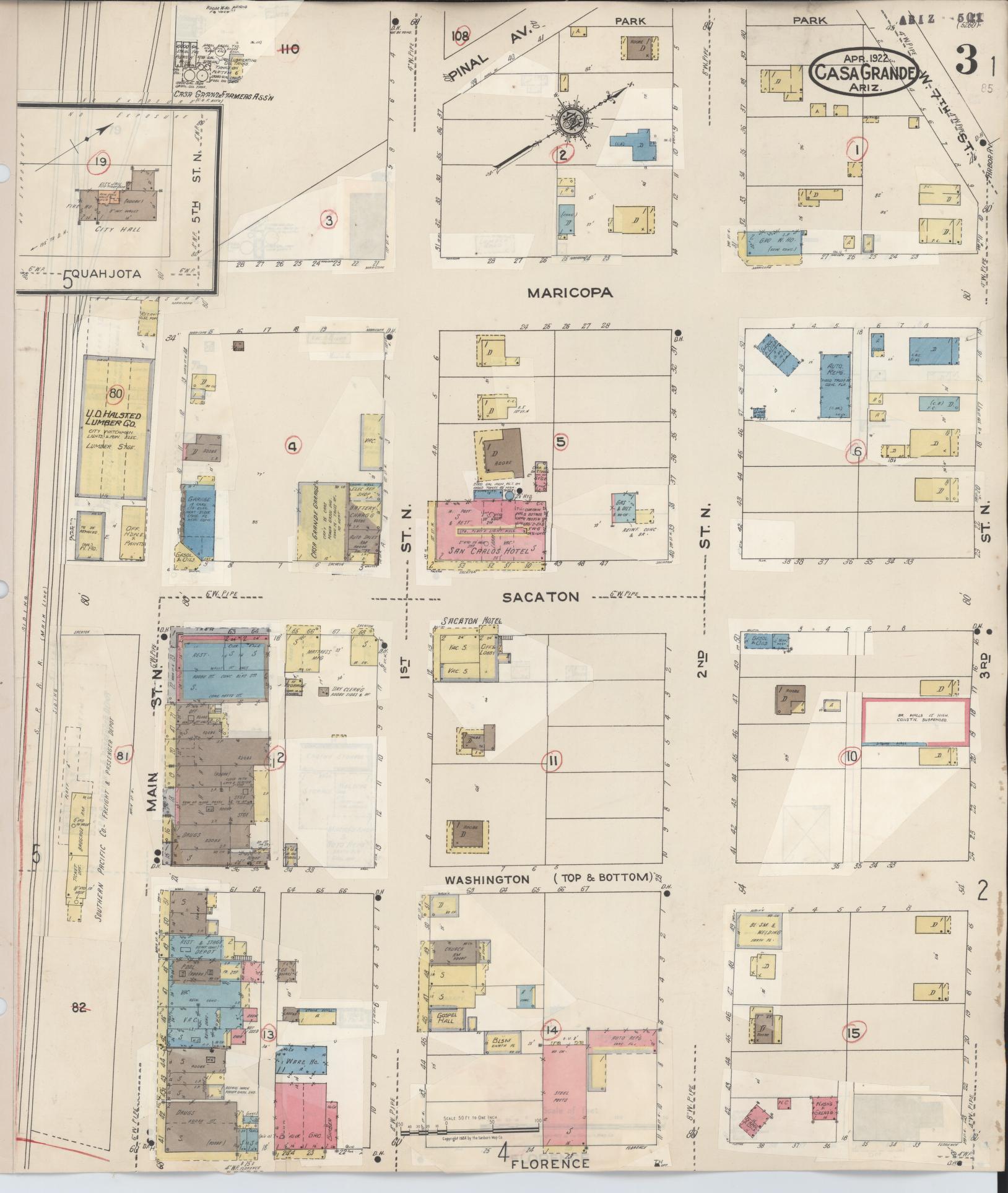 Sanborn Fire Insurance Map from Casa Grande, Pinal County, Arizona (1940), Sheet #0003 - Historic Sanborn Fire Insurance Map Print, vintage old map wall art, antique decor, genealogy gift, Arizona Arizona map