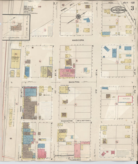 Sanborn Fire Insurance Map from Casa Grande, Pinal County, Arizona (1940), Sheet #0003 - Historic Sanborn Fire Insurance Map Print, vintage old map wall art, antique decor, genealogy gift, Arizona Arizona map