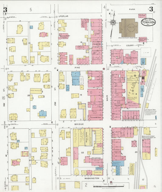 Sanborn Fire Insurance Map from Towanda, Bradford County, Pennsylvania (1927), Sheet #0003 - Historic Sanborn Fire Insurance Map Print, vintage old map wall art, antique decor, genealogy gift, Pennsylvania Pennsylvania map