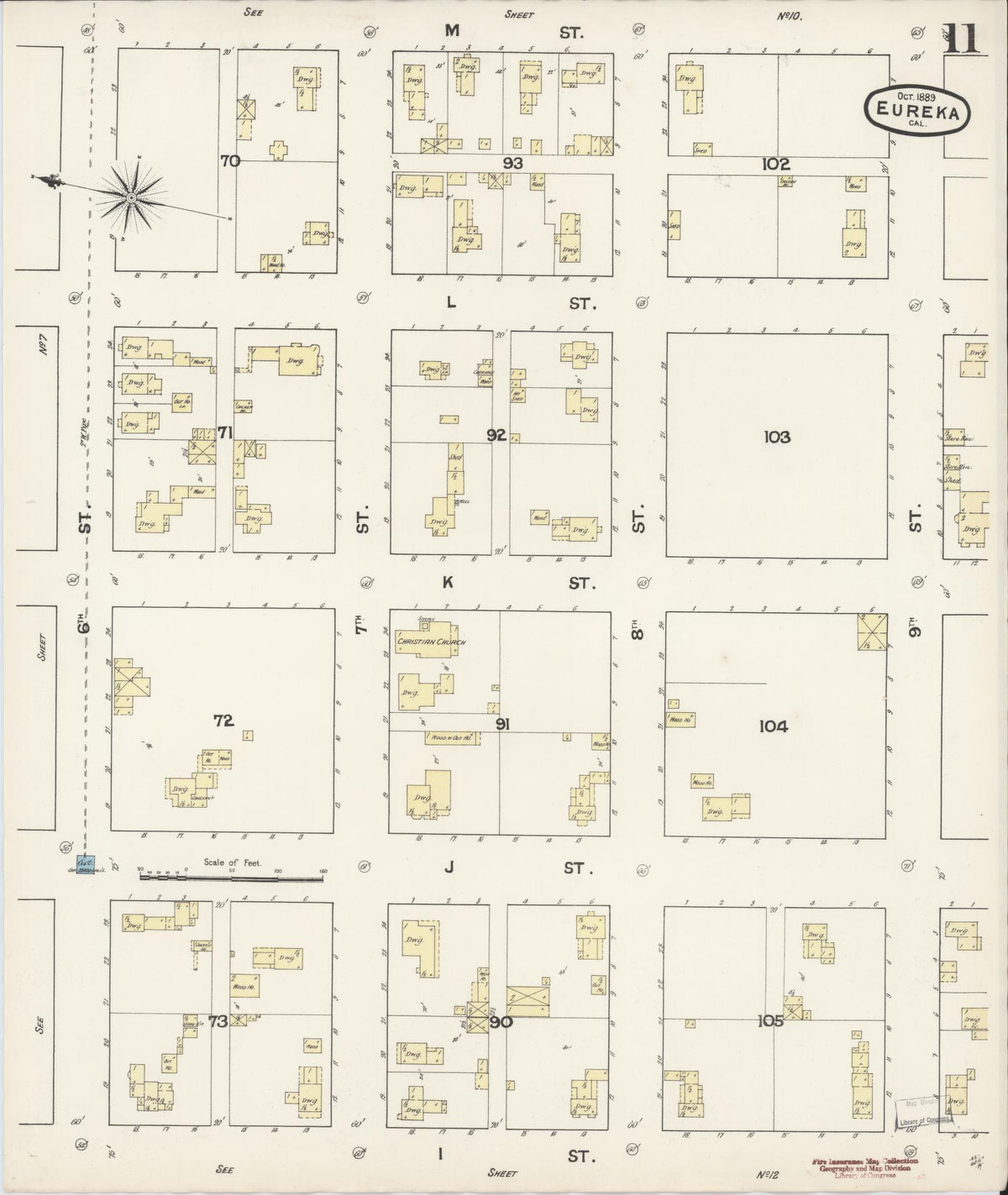 Sanborn Fire Insurance Map from Eureka, Humboldt County, California (1889), Sheet #0011 - Complete Map Set gallery image, historic Sanborn map, vintage wall art, California California
