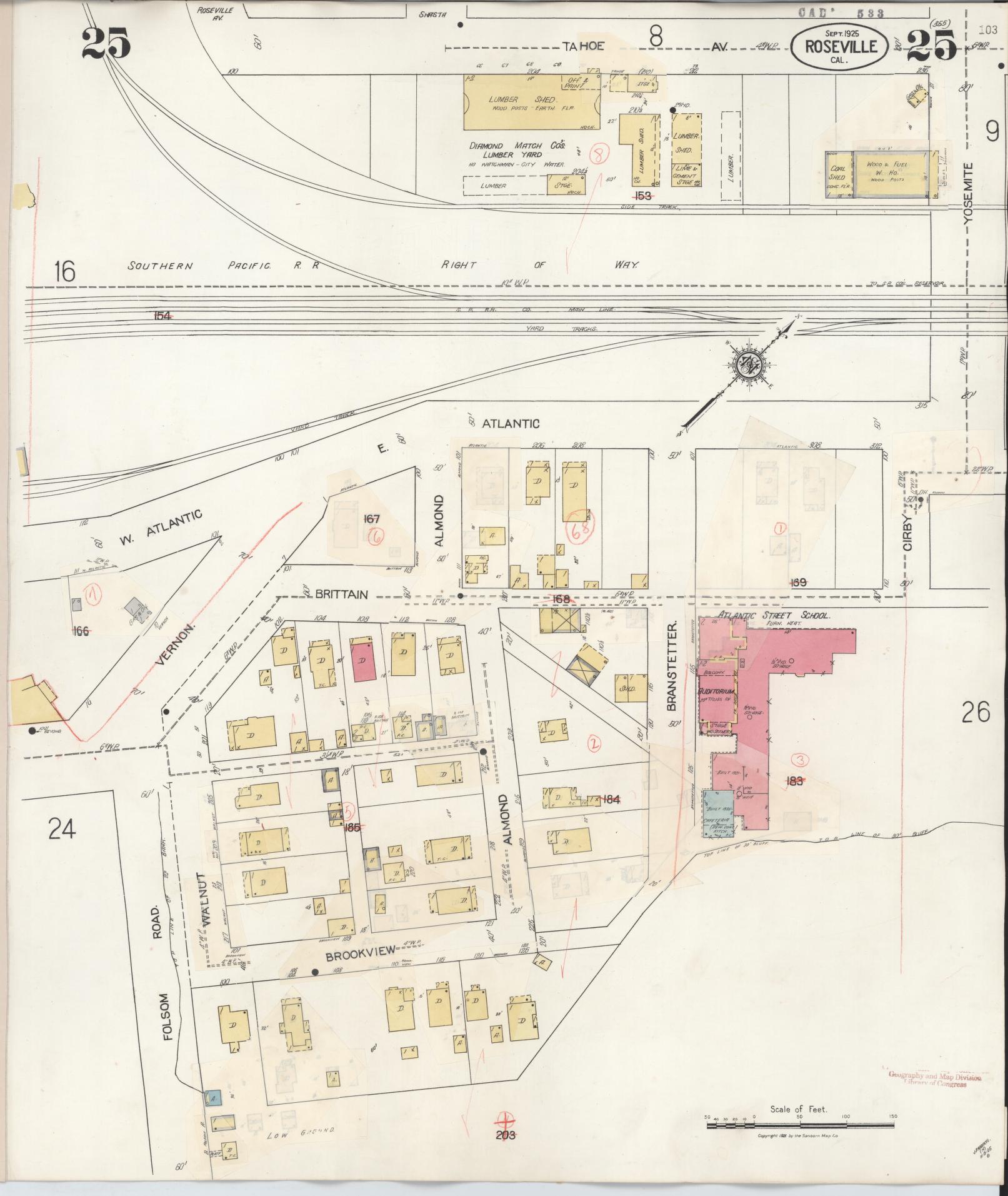 Sanborn Fire Insurance Map from Roseville, Placer County, California (1944), Sheet #0025 - Complete Map Set gallery image, historic Sanborn map, vintage wall art, California California