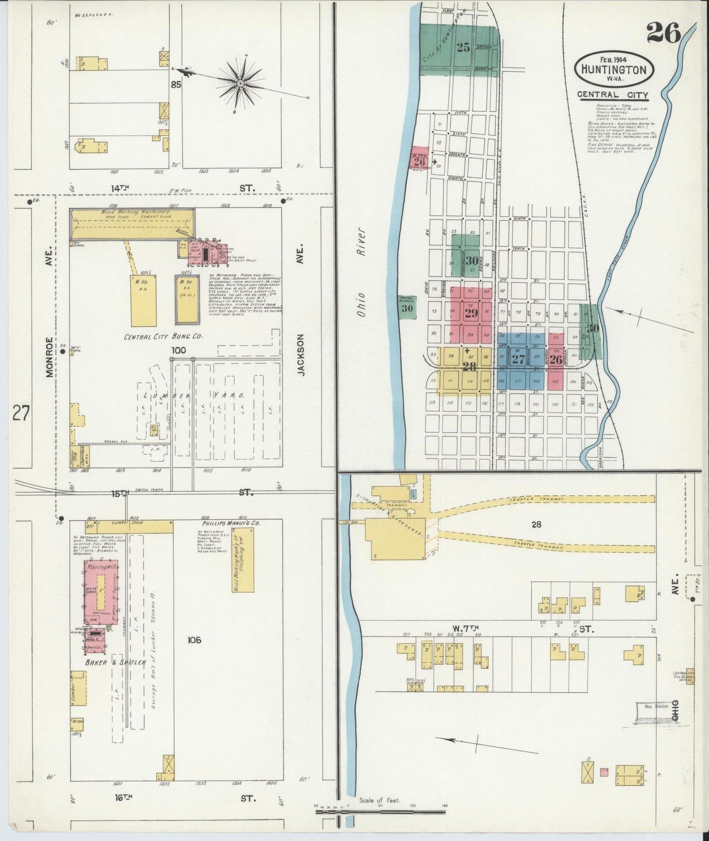 Sanborn Fire Insurance Map from Huntington, Cabell County, West Virginia (1904), Sheet #0026 - Complete Map Set gallery image, historic Sanborn map, vintage wall art, West Virginia West Virginia
