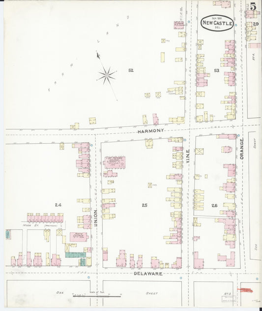 Sanborn Fire Insurance Map from New Castle, New Castle County, Delaware (1891), Sheet #0005 - Historic Sanborn Fire Insurance Map Print, vintage old map wall art, antique decor, genealogy gift, Delaware Delaware map