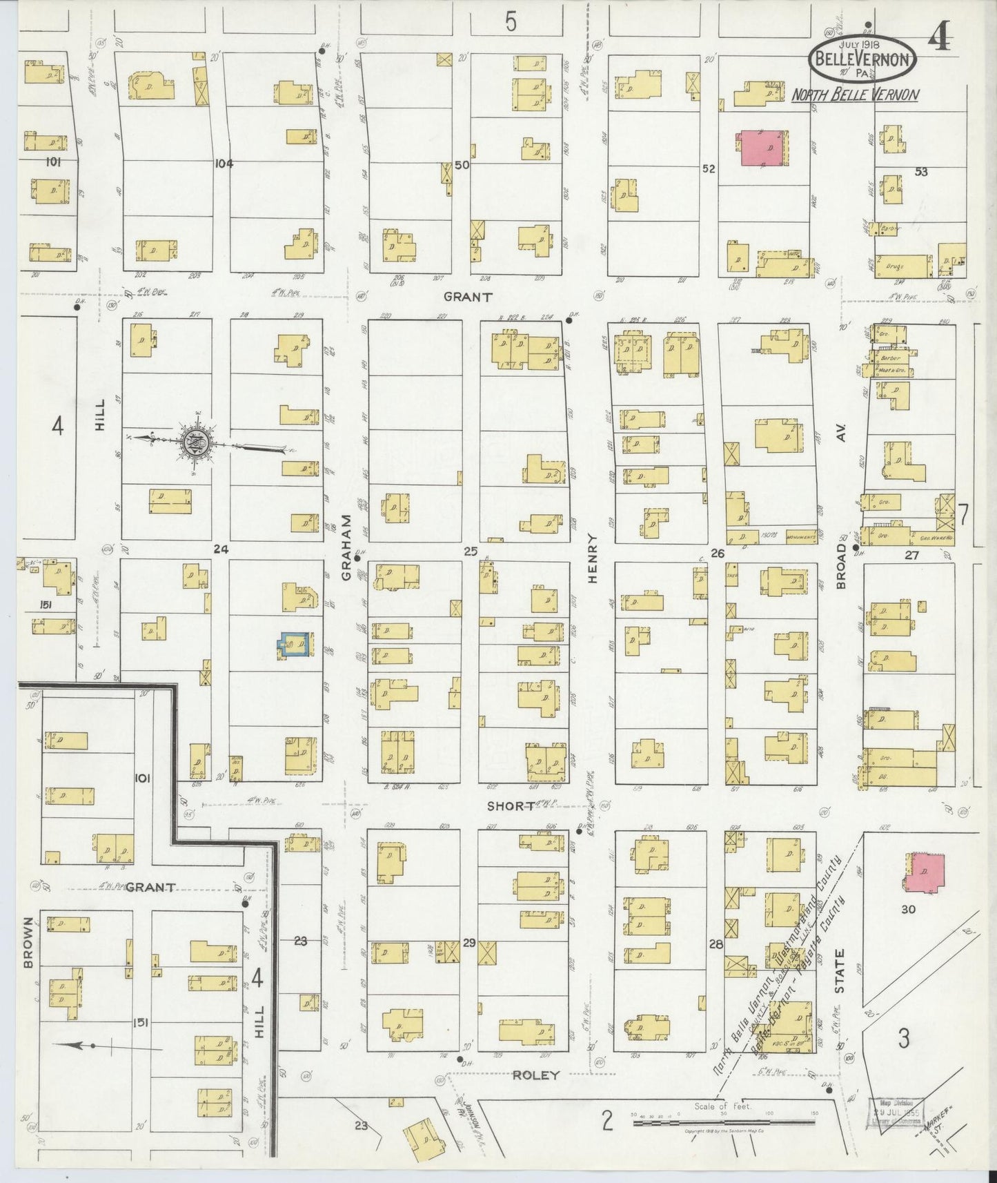 Sanborn Fire Insurance Map from Belle Vernon, Fayette County, Pennsylvania (1918), Sheet #0004 - Historic Sanborn Fire Insurance Map Print, vintage old map wall art, antique decor, genealogy gift, Pennsylvania Pennsylvania map