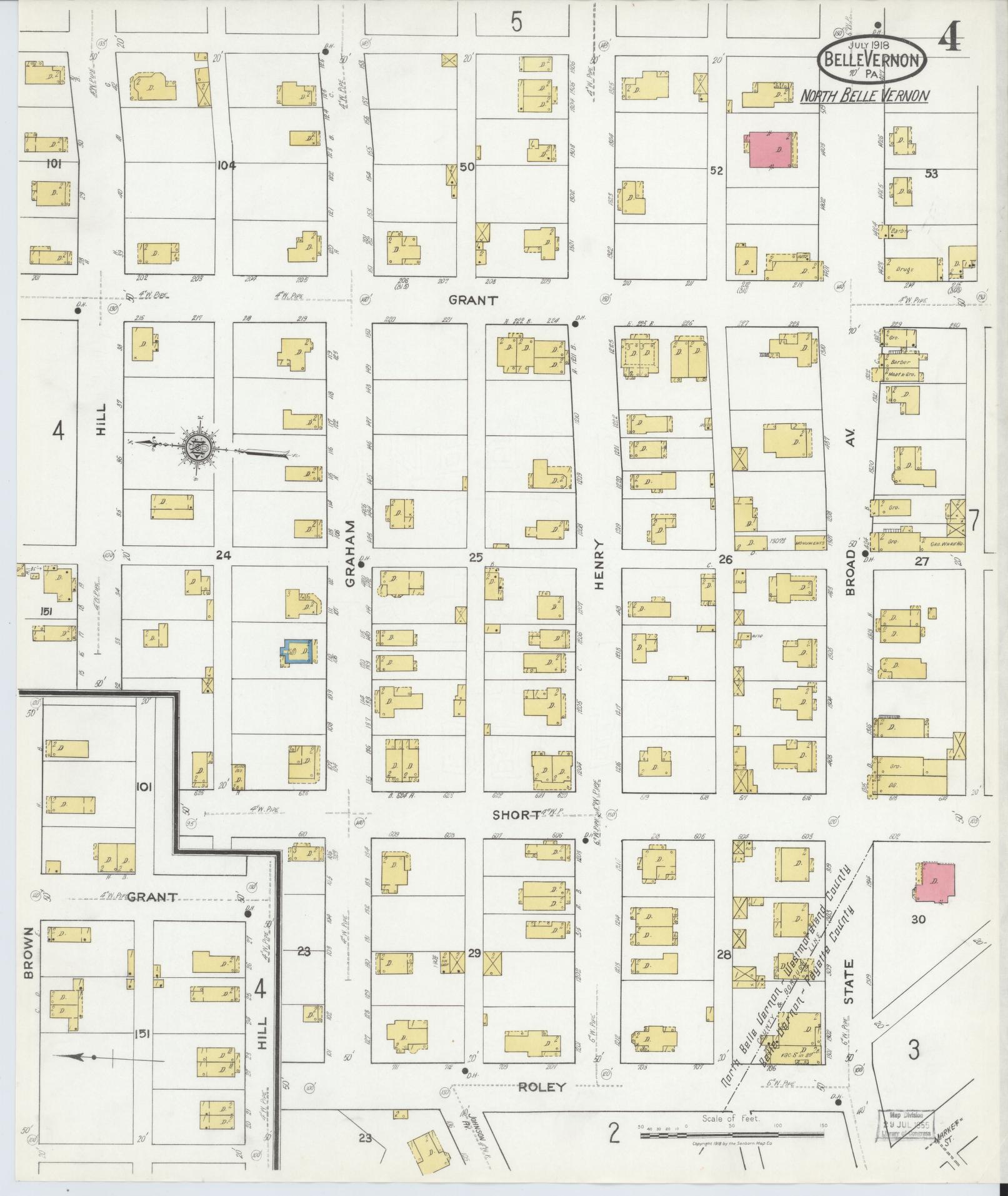Sanborn Fire Insurance Map from Belle Vernon, Fayette County, Pennsylvania (1918), Sheet #0004 - Historic Sanborn Fire Insurance Map Print, vintage old map wall art, antique decor, genealogy gift, Pennsylvania Pennsylvania map