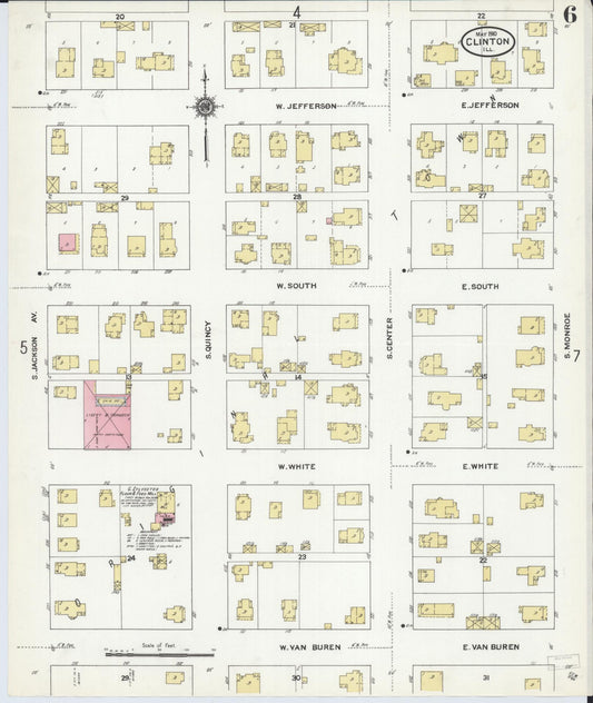 Sanborn Fire Insurance Map from Clinton, De Witt County, Illinois (1910), Sheet #0006 - Historic Sanborn Fire Insurance Map Print, vintage old map wall art, antique decor, genealogy gift, Illinois Illinois map