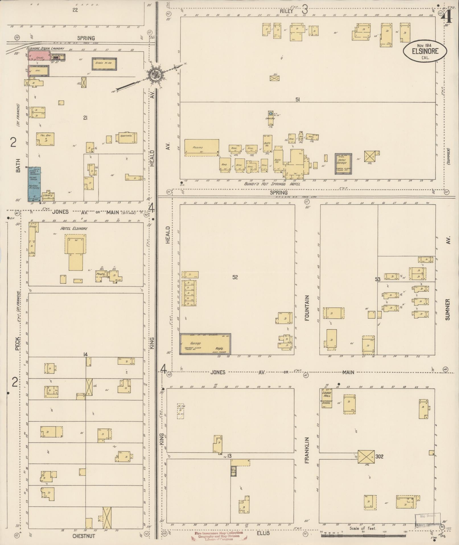 Sanborn Fire Insurance Map from Elsinore, Riverside County, California (1914), Sheet #0004 - Complete Map Set gallery image, historic Sanborn map, vintage wall art, California California