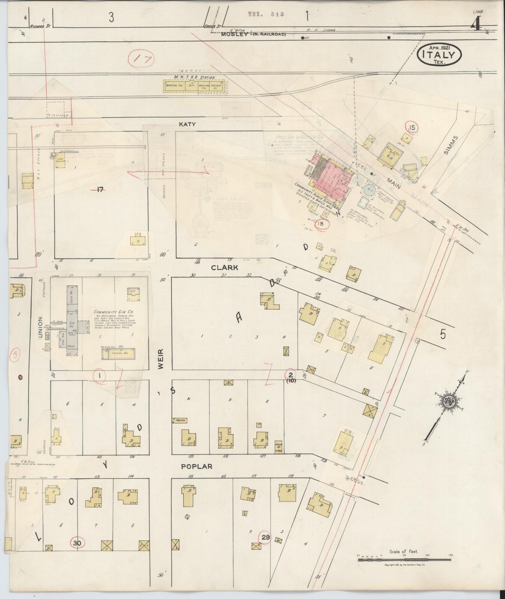 Sanborn Fire Insurance Map from Italy, Ellis County, Texas (1944), Sheet #0004 - Historic Sanborn Fire Insurance Map Print, vintage old map wall art, antique decor, genealogy gift, Texas Texas map
