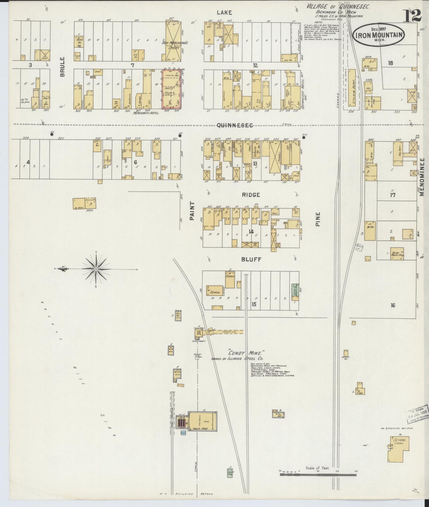 Sanborn Fire Insurance Map from Iron Mountain, Dickinson County, Michigan (1897), Sheet #0012 - Historic Sanborn Fire Insurance Map Print, vintage old map wall art, antique decor, genealogy gift, Michigan Michigan map