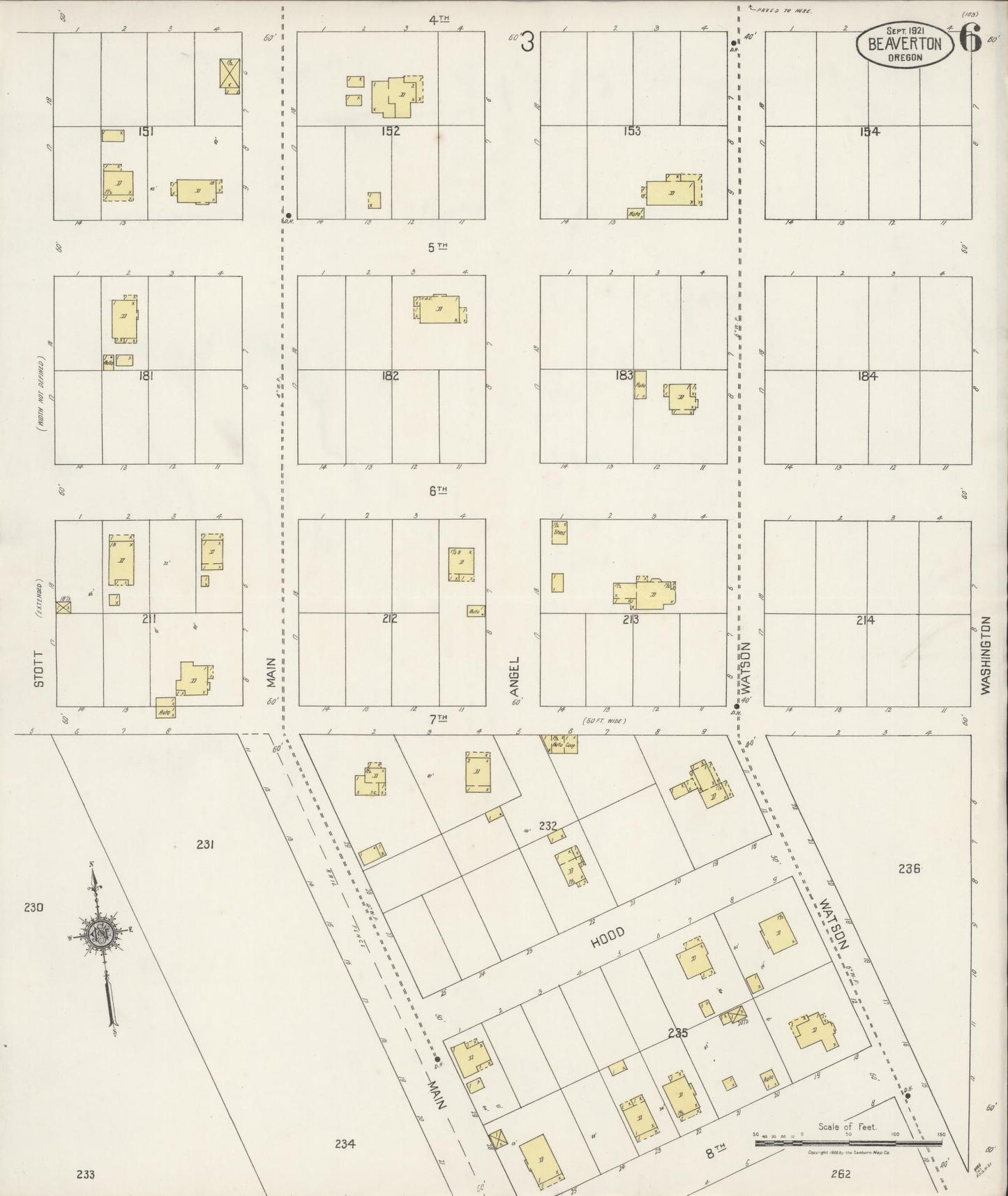 Sanborn Fire Insurance Map from Beaverton, Washington County, Oregon (1921), Sheet #0006 - Historic Sanborn Fire Insurance Map Print, vintage old map wall art, antique decor, genealogy gift, Oregon Oregon map